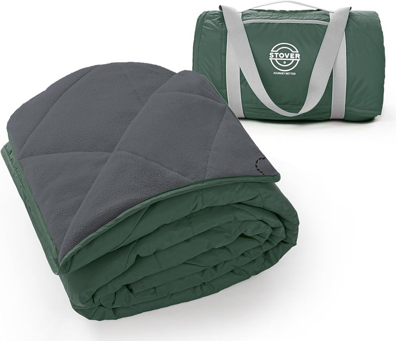 STOVER Large Waterproof Outdoor Stadium Blanket- Extra Thick Soft Fleece Camping Blanket for Travel, Picnics, Sports, Dogs 79"x55", Warm, Windproof, Sand-Proof, Lightweight, Packable (Game Day Green) - Image 1